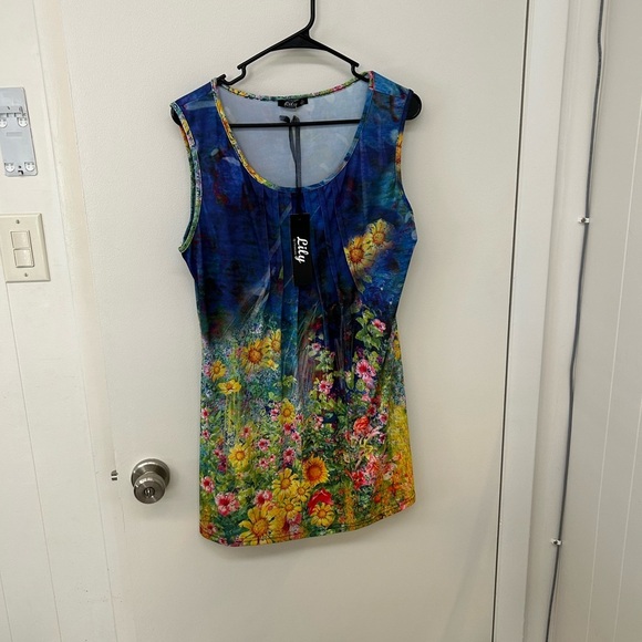 Blue and Yellow Sleeveless Sheath Mini Dress - Picture 1 of 4